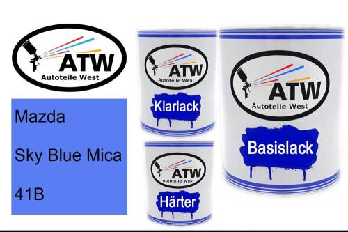 Mazda, Sky Blue Mica, 41B: 1L Lackdose + 1L Klarlack + 500ml Härter - Set, von ATW Autoteile West.